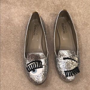 Chiara ferragni silver glitter slides